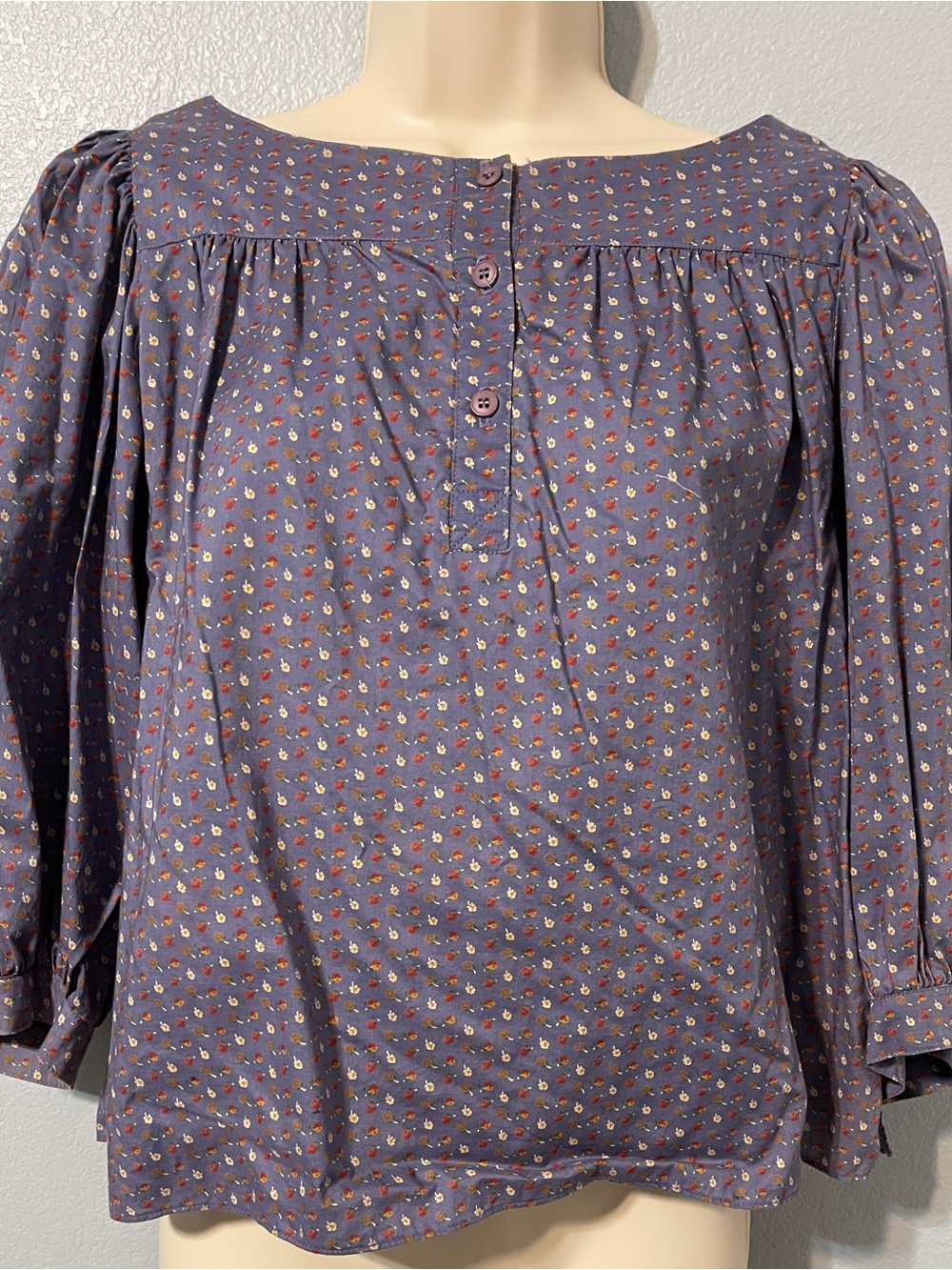 Prophecy Floral Blouse Womens Ditsy Puff Sleeve Prairie Cottagecore Blue Small